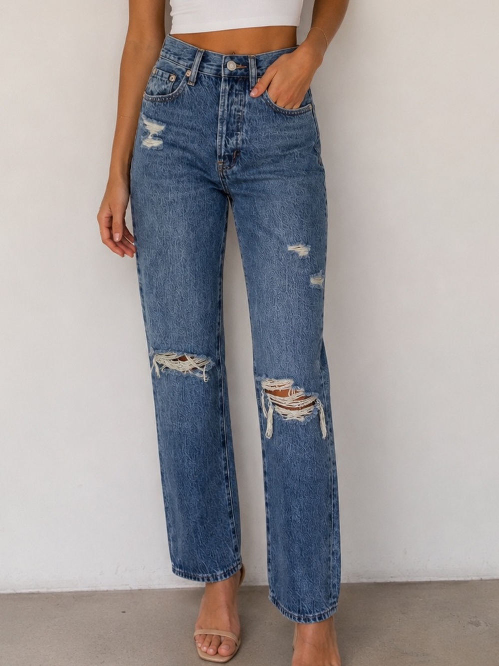 Pistola Distressed Straight Leg Jeans – Size 25 Medium Wash